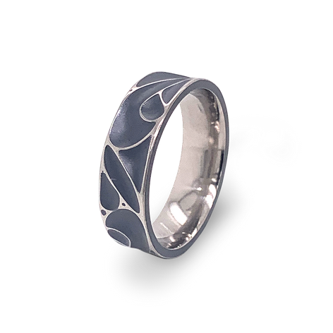 Titanium Deep Carved Wave Ring Black