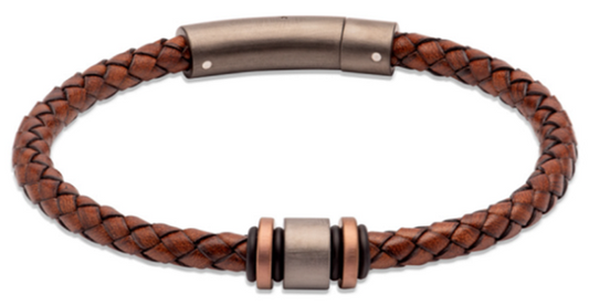 Antique Dark Brown Leather Bracelet with Steel Elements