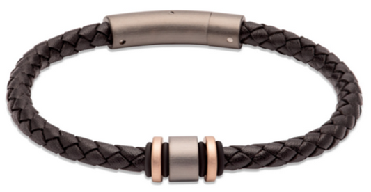 Black Leather Bracelet with Steel Elements