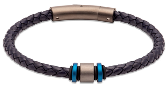 Navy Leather Bracelet with Steel Elements