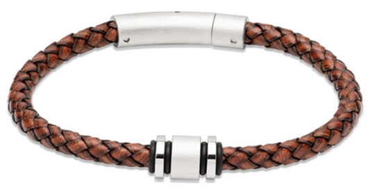 Antique Brown Leather Bracelets with Steel Elements