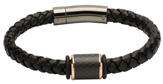 Black Leather Bracelet with Carbon Fibre Elements