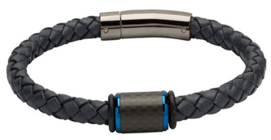 Navy Leather Bracelet with Carbon Fibre Elements