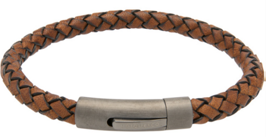 Antique Dark Brown Leather Bracelet with Gunmetal Steel Clasp