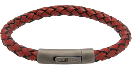 Antique Red Leather Bracelet with Gunmetal Steel Clasp