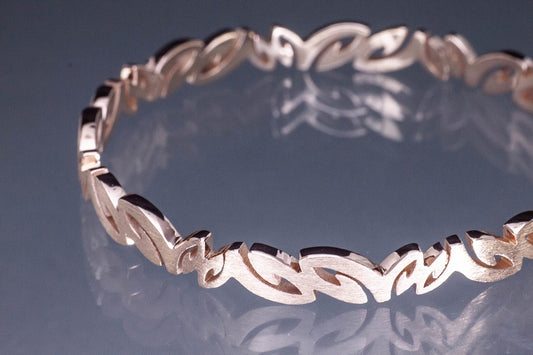 Silver Abstract Leaf Bangle, Rose