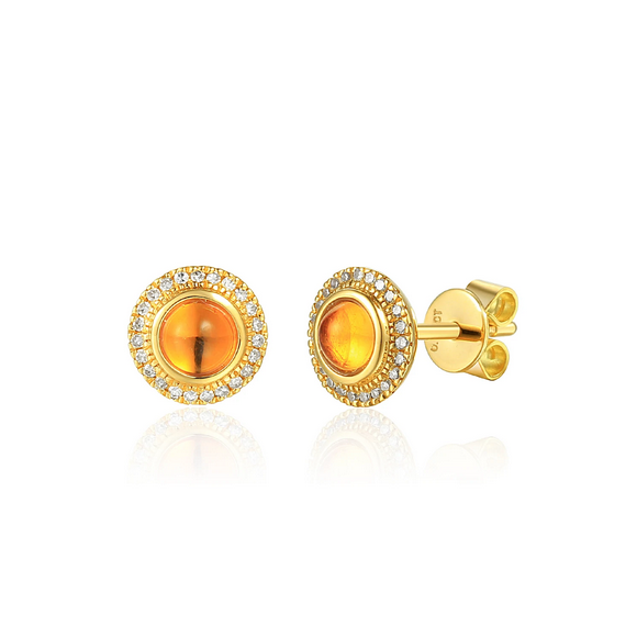 Cabochon Citrine and Diamond Stud Earrings