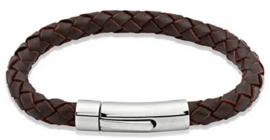 Dark Brown Leather Bracelet with Steel Clasp