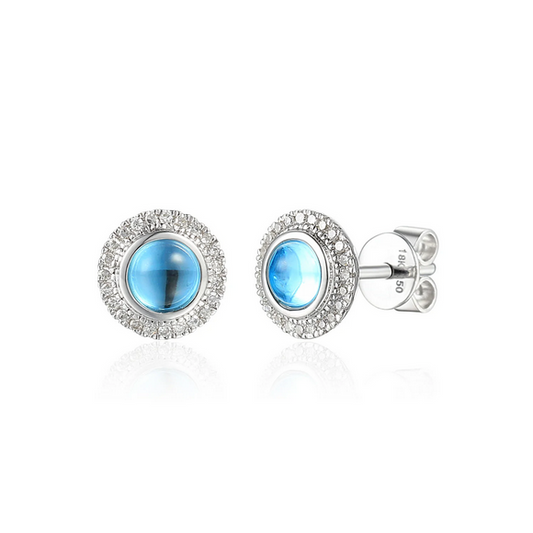 Cabochon Blue Topaz and Diamond Stud Earrings