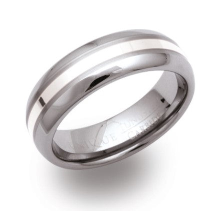 Tungsten Silver Inlay Ring