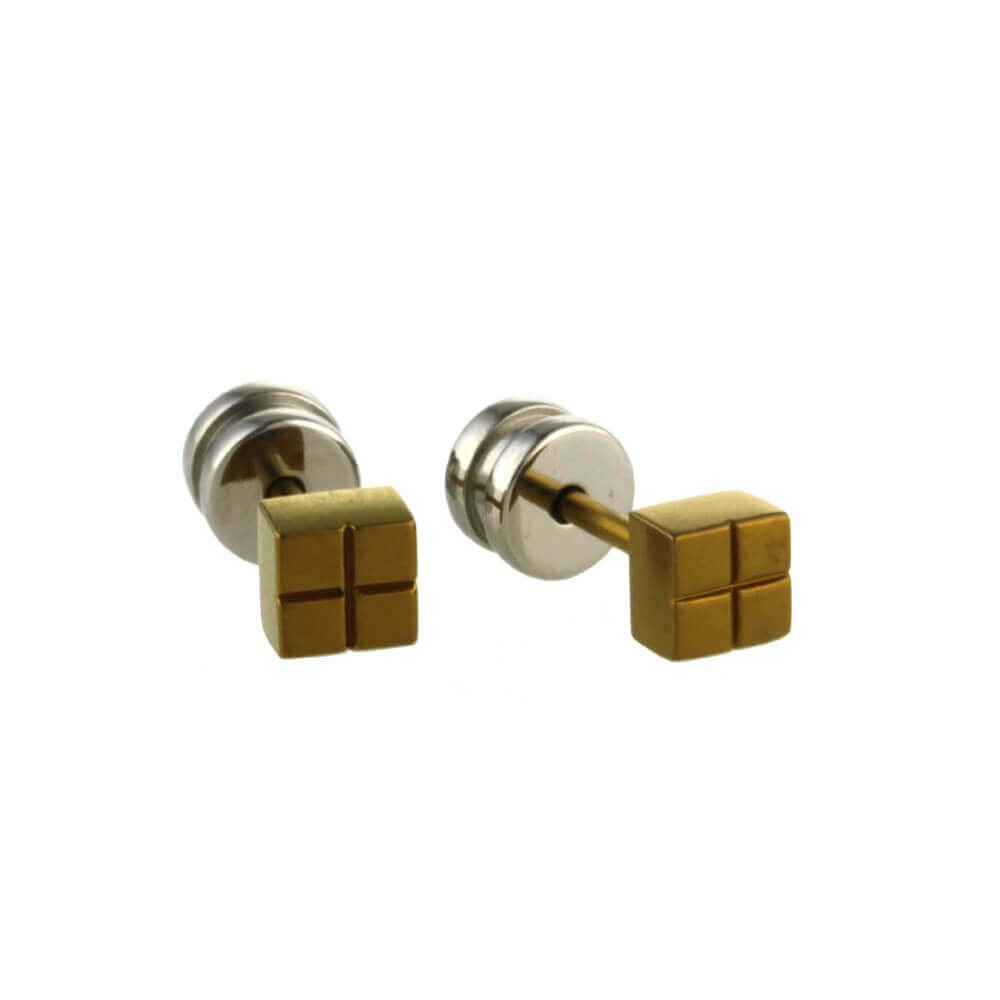 Titanium Cube Stud Earrings - Yellow Tones