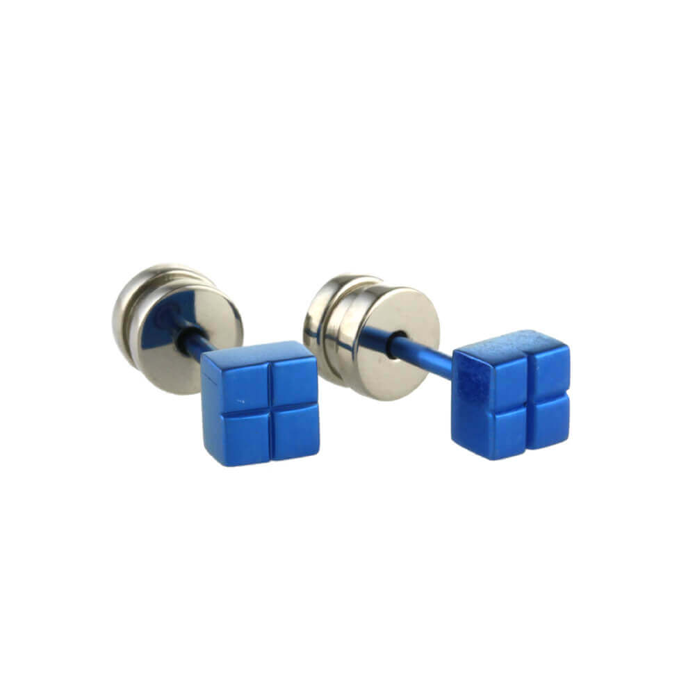 Titanium Cube Studs - Blue