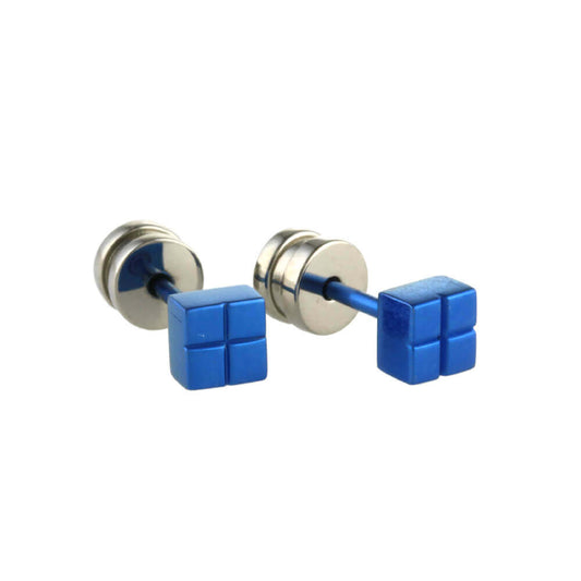 Titanium Cube Studs - Blue