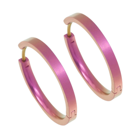 Titanium Hinged Hoops - Pink 24mm