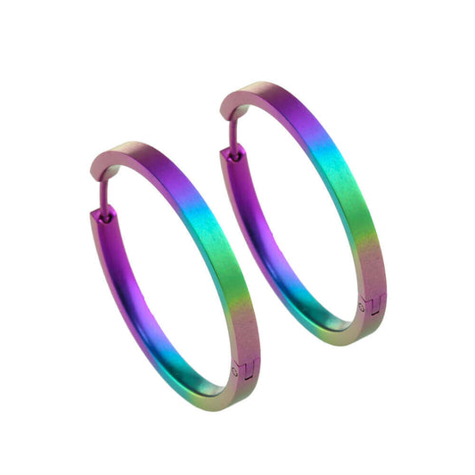 Titanium Large Hinged Hoop Earrings - Rainbow
