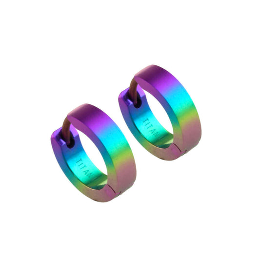 Titanium Small Hinged Hoop Earrings - Rainbow