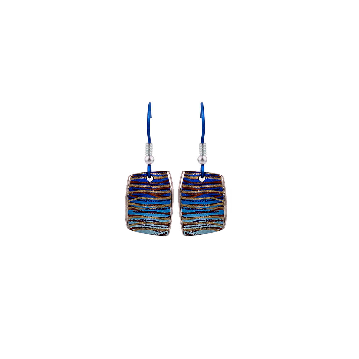 Titanium Square Scratch Art Earrings, Blue