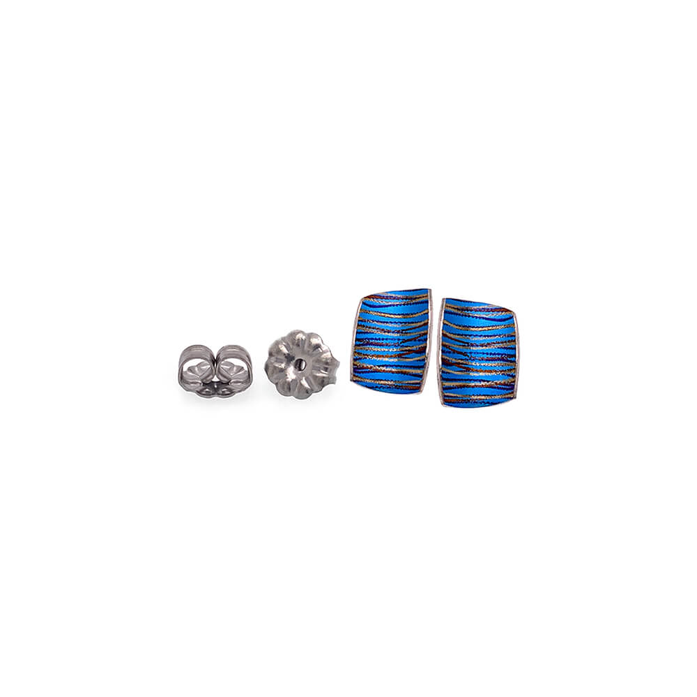 Titanium Small Scratch Art Earrings, Blue