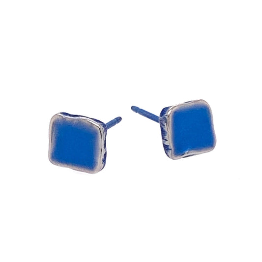 Titanium Square Studs - Blue