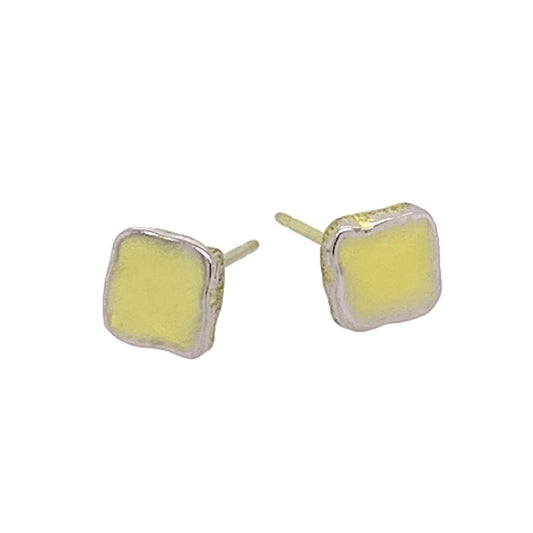 Titanium Square Stud Earrings - Yellow Tones