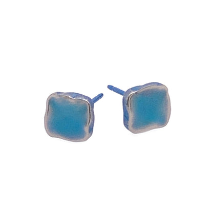 Titanium Square Stud Earrings - Blue/Green Tones