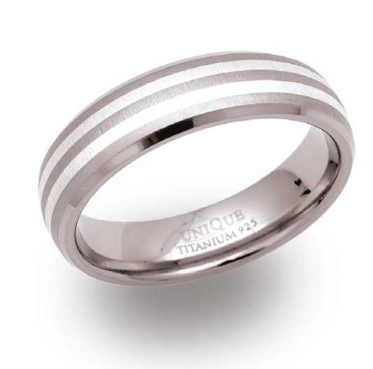 Titanium Double Silver Inlay Ring, 6mm