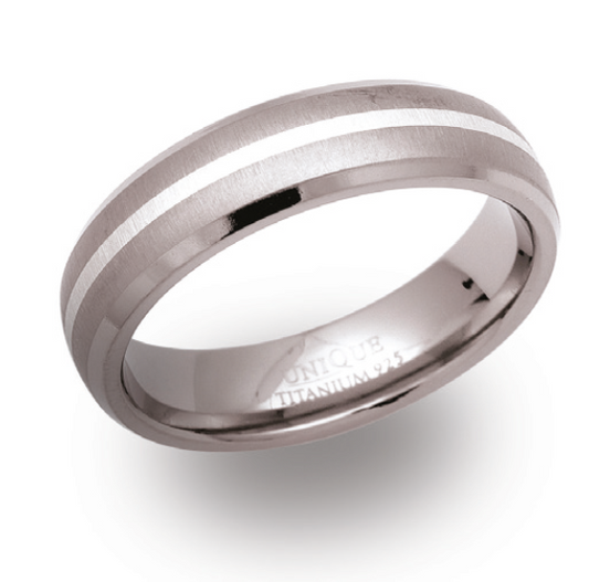 Titanium Silver Inlay Ring, 6mm