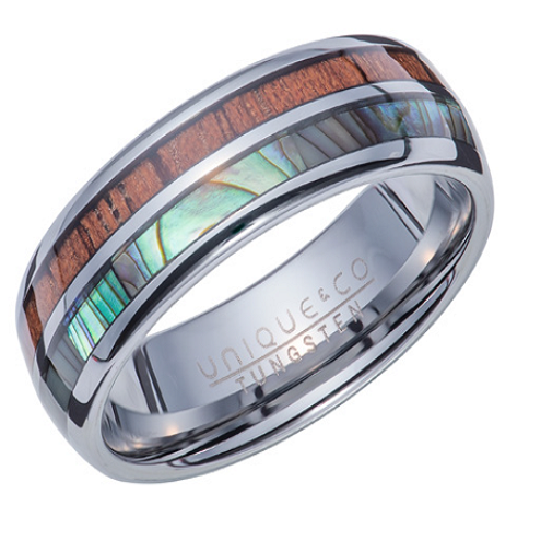 Tungsten Wood and Abalone Shell Ring