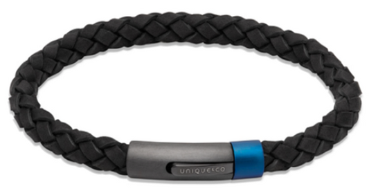 Black Leather Bracelet with Steel Clasp