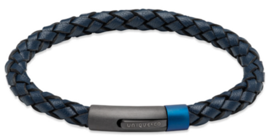 Navy Leather Bracelet with Steel Clasp